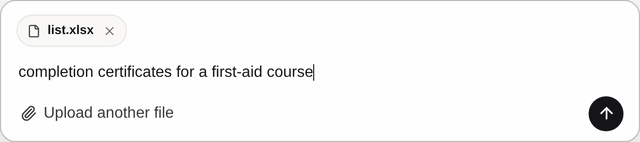 The input box with an Excel file attached and a sentence typed in