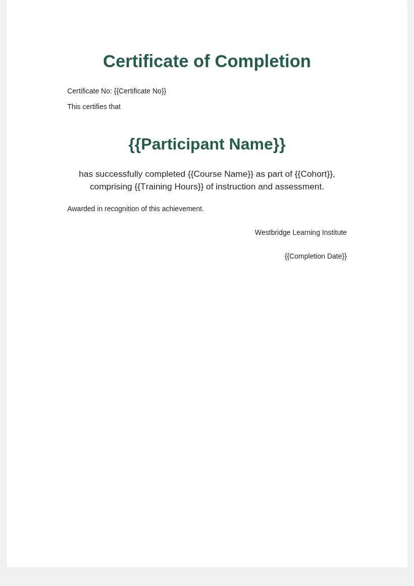 Certificate sample