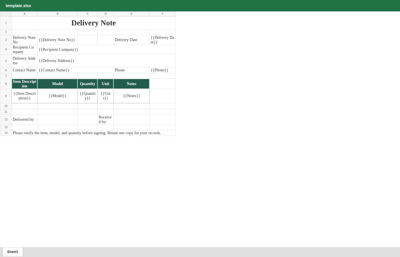 Delivery note sample