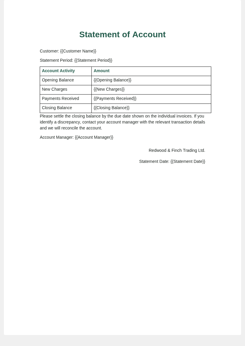 Statement of account sample